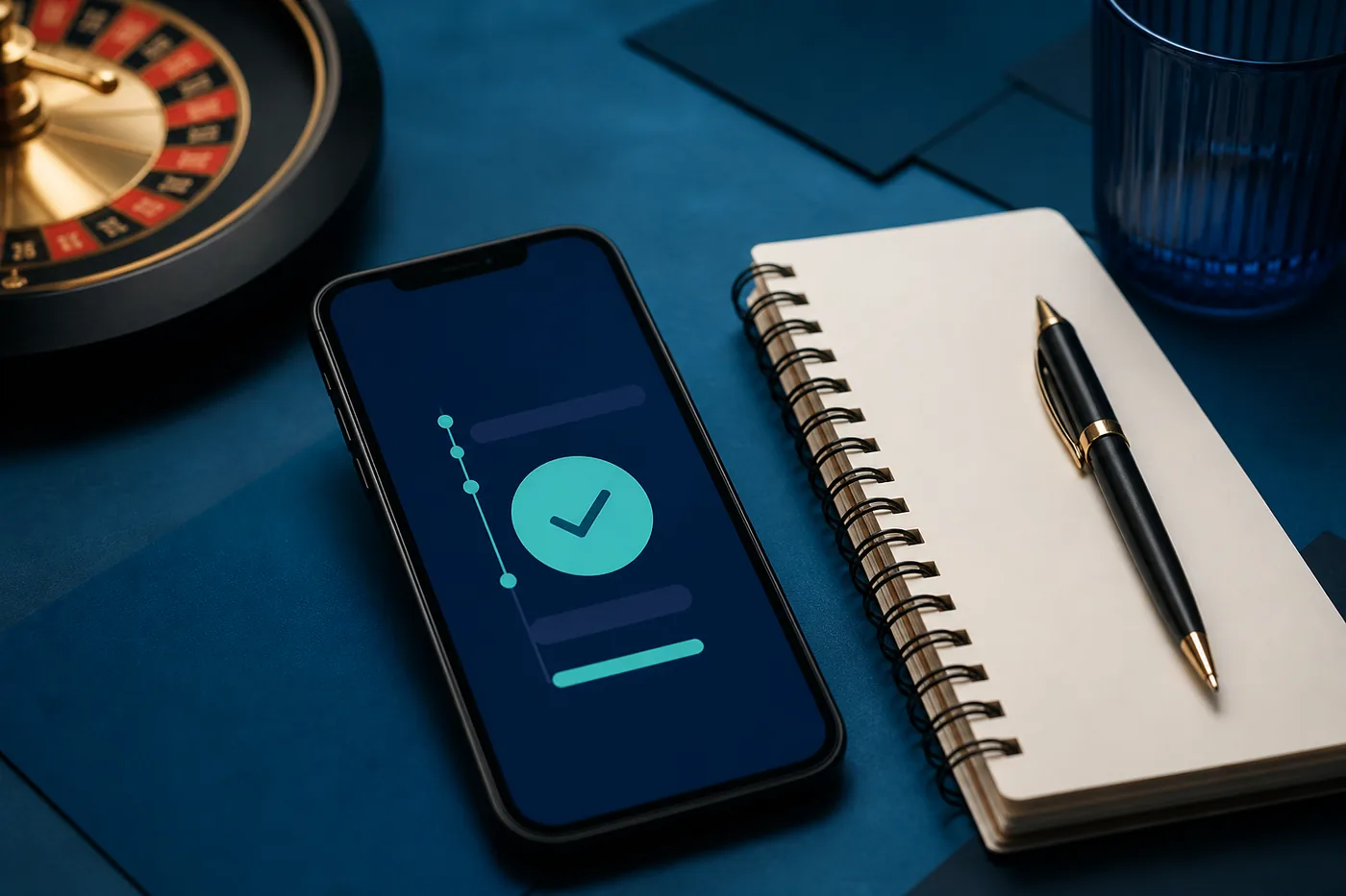 Celular e caderno representando a conferência de uma operação financeira